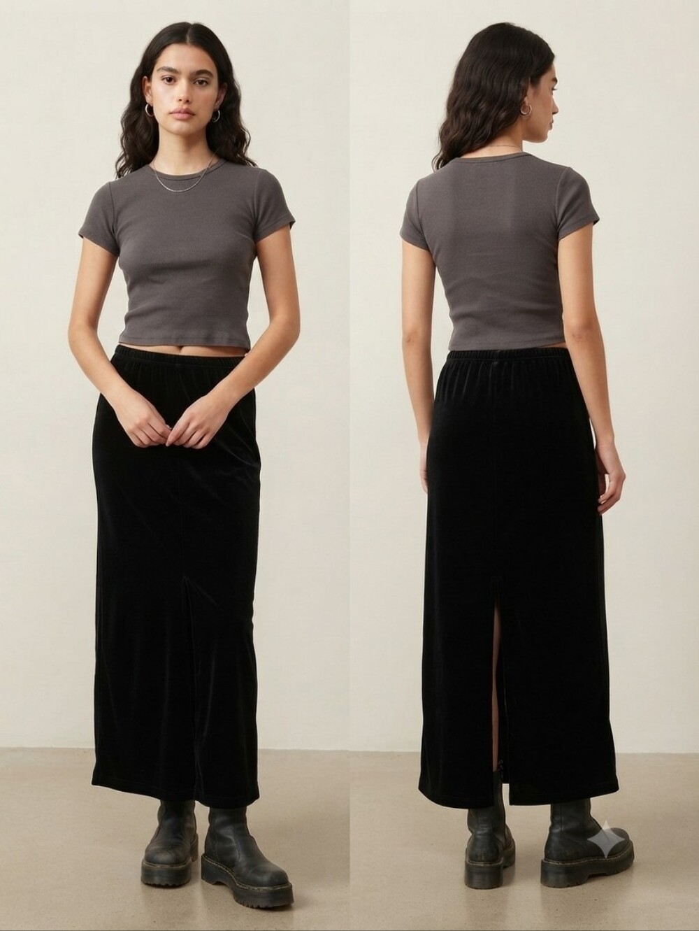 Vintage Carroll Reed Black Velvet Maxi Skirt Slit XL 90s Whimsigoth Grunge